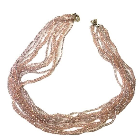 Multi Strand Braided Necklace Glass Bead Braided Necklace Beaded Twist Necklace - Picture 3 of 8